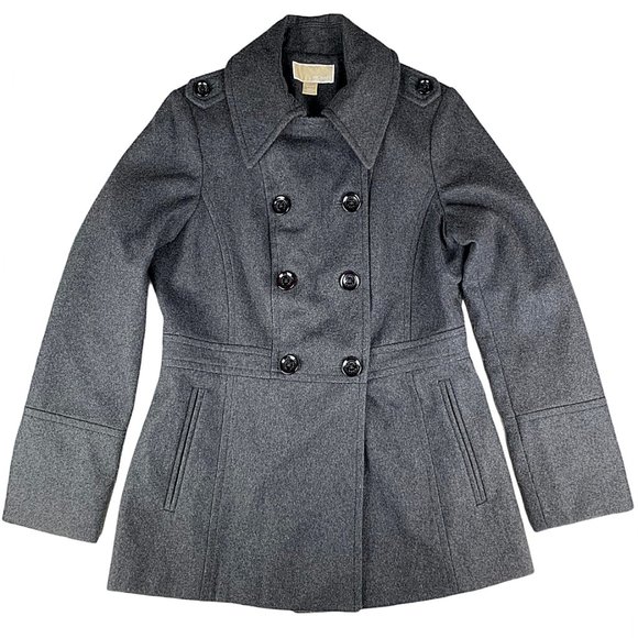 Michael Kors Charcoal Double-Breasted Wool Peacoat - Picture 2 of 11